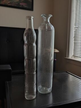 Two Vintage Art Deco Clear Glass Decorative Vases - Elegant  12" & 13"